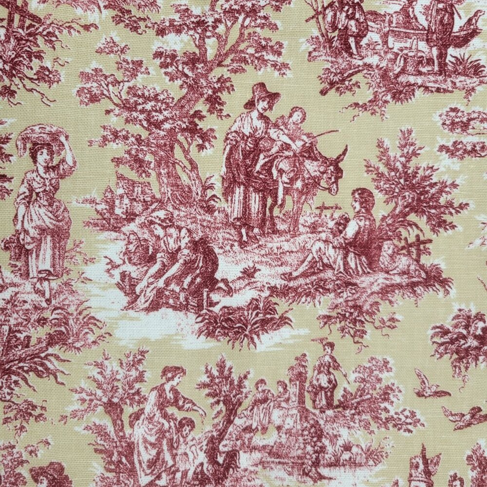 Rustic Life Waverly Country Life Maroon Cream 7 Yards Cotton Linen Upholstery